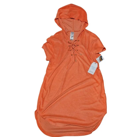 Time and Tru Orange Hooded Lace-Up Swim Coverup M - Picture 9 of 13
